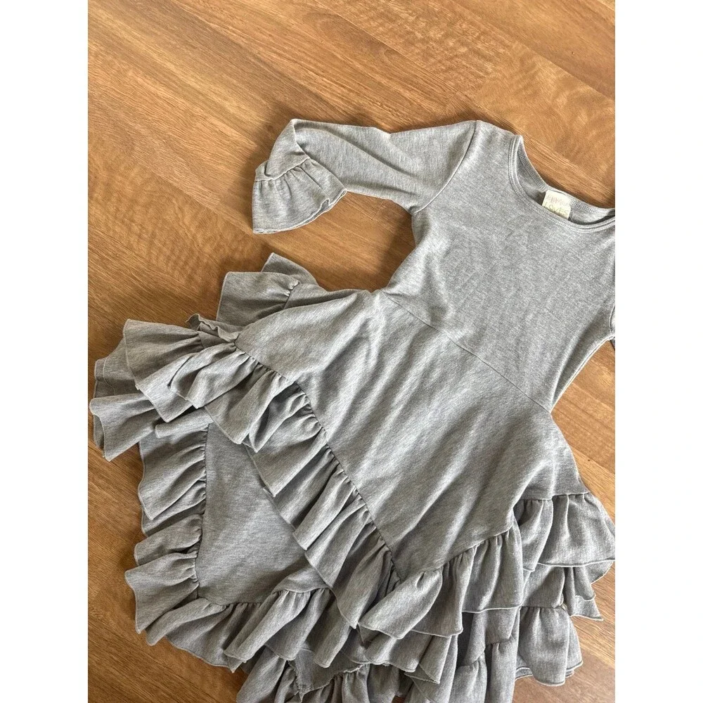 LEMON LOVES LIME Gray ruffle twirl girls dress